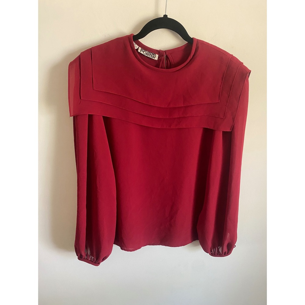 Regina Porter Vintage 80s Red Tiered Bib Collar Blouse Long Sleeve Size 14
